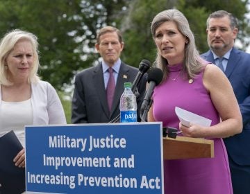 For years, New York Democratic Sen. Kirsten Gillibrand (left) has sought approval of her bill to reform the military's criminal justice system. This year, Gillibrand joined forces with Iowa Republican Sen. Joni Ernst, seen here, a sexual assault survivor herself before she became a combat company commander. (Stefani Reynolds/Getty Images)