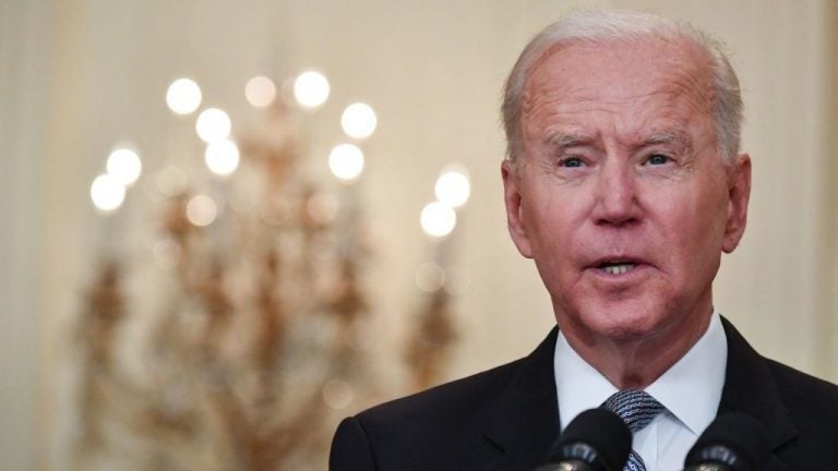 President Biden delivers remarks in the White House Monday on the COVID-19 response and the vaccination program. (Nicholas Kamm/AFP via Getty Images)