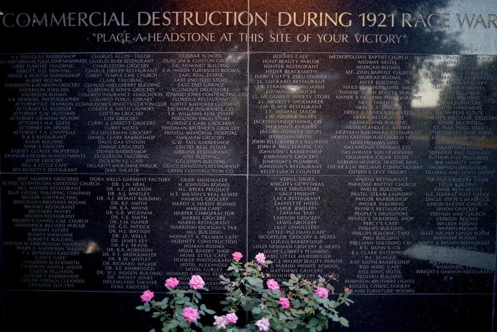 The Black Wall Street Massacre memorial is seen in Tulsa