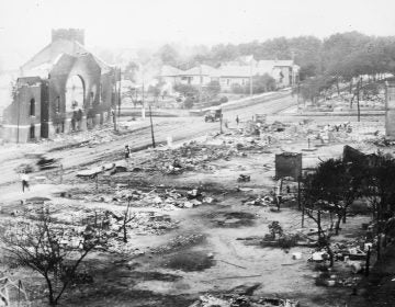 Destroyed buildings are pictured after a massive fire during the Tulsa Race Massacre