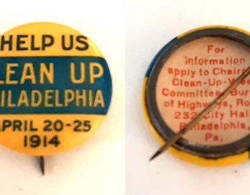 Philadelphia gave out 100,000 of these pins to schoolchildren to promote the citywide cleanup (Jack Burghart)