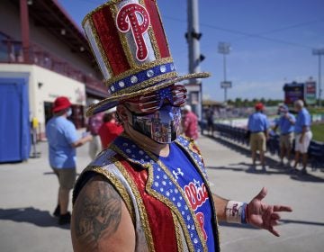 Phillies fan Tony Penecale wears an elaborate costume at spring training