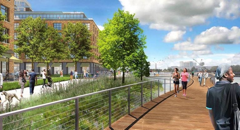 Artist renderings show plans for the redevelopment of the east side of the Wilmington Riverfront along the Christina River. (courtesy Friends of Riverfront Wilmington)