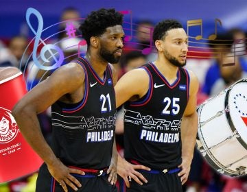 Joel Embiid and Ben Simmons BASE IMAGE: MATT SLOCUM / AP PHOTO