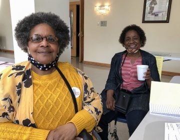 Patricia Davenport (L) and Marion Parks (R), poll workers at Sharon Baptist Church in West Philadelphia (Layla A. Jones / Billy Penn)