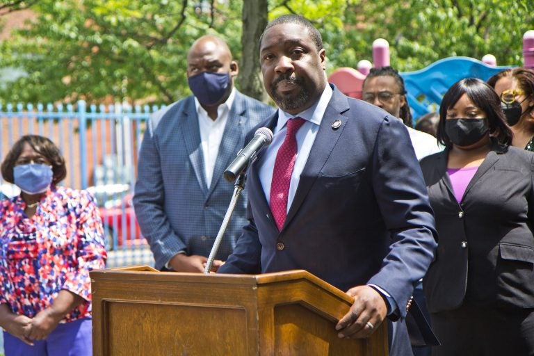 Kenyatta Johnson at a podium.