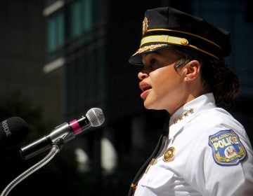 A closeup of Philadelphia Police Commissioner Danielle Outlaw