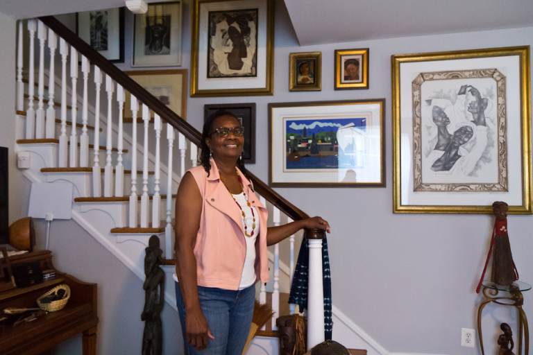 Sherry Howard is an art collector and writer. She blogs about works she acquired at auctions and the stories of their artists at myauctionfinds.com. (Kimberly Paynter/WHYY)