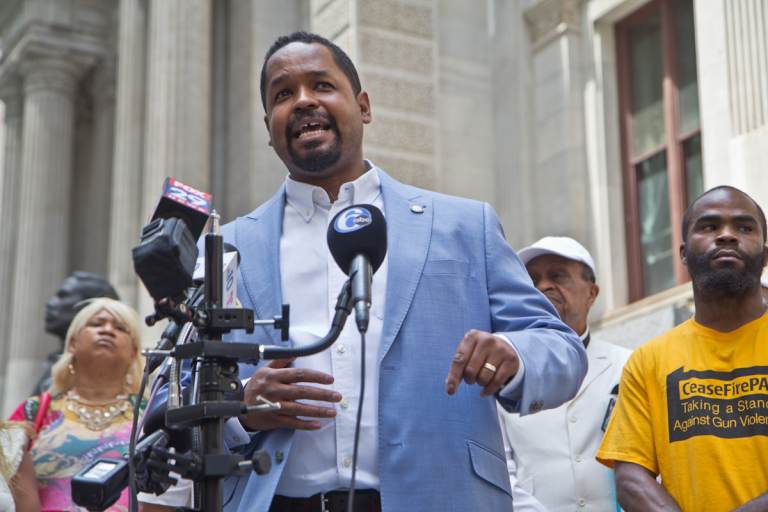 Pa. State Sen. Sharif Street addresses the media at a press conference