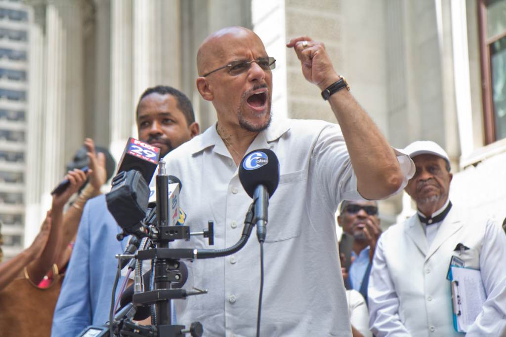 State Sen. Vincent Hughes addresses the media at a press conference