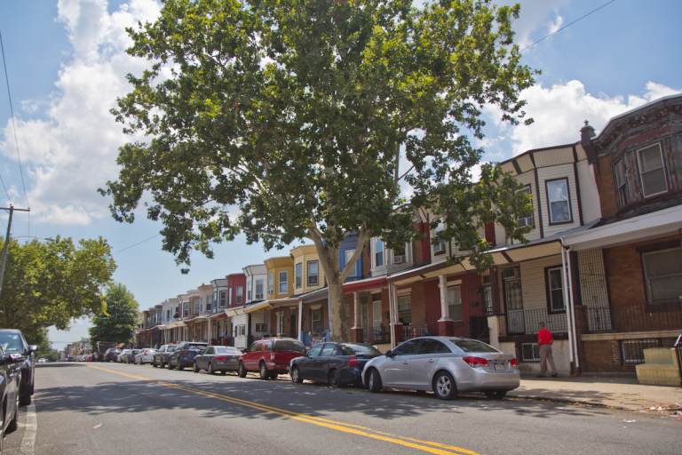 Houses are pictured on a Hunting Park street