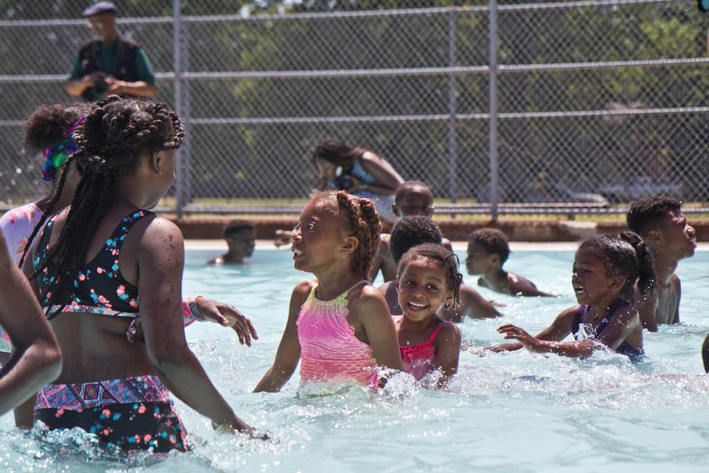 Kids swim at the James Finnegan Playground pool