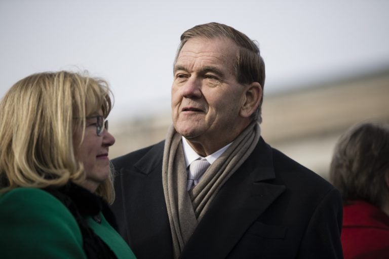 Former Gov. Tom Ridge before Pennsylvania Gov. Tom Wolf takes the oath of office for his second term, on Tuesday, Jan. 15, 2019, at the state Capitol in Harrisburg, Pa. (AP Photo/Matt Rourke)