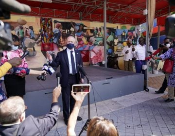 Secretary of Homeland Security Alejandro Mayorkas speaks with the news media outside of the Little Haiti Cultural Center, Tuesday, May 25, 2021, in Miami. Mayorkas met with community leaders following the announcement of a new 18-month designation for Haiti for Temporary Protected Status (TPS). (AP Photo/Lynne Sladky)