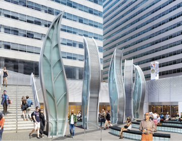 An artist's rendering shows Penn Center's sunken SEPTA transit concourse renovated with public art, seating and retail. (Center City District)