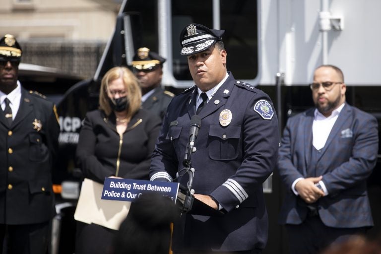 Chief Gabriel Rodriguez speaks at the Camden County Police Department in Camden, N.J. on Tuesday, June 1, 2021. Beginning today, June 1, every uniformed patrol officer in New Jersey is required to wear a body camera. (POOL Photo: Monica Herndon / The Philadelphia Inquirer)