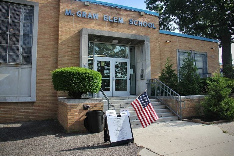 The exterior of the polling place at McGraw Elementary School