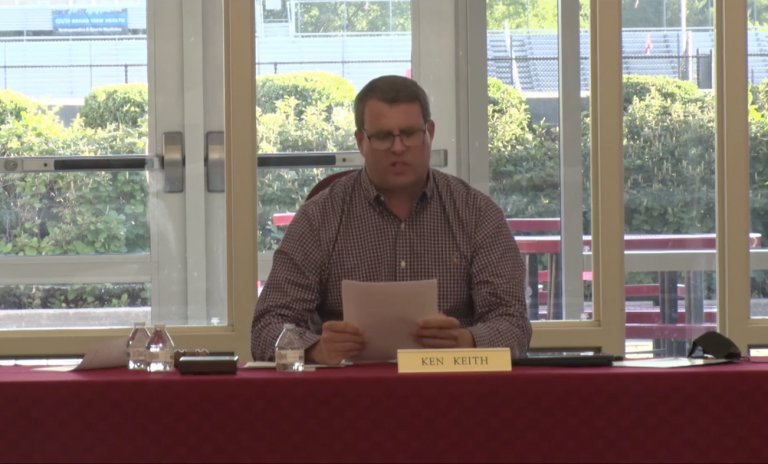 In a screenshot from Zoom, Souderton School Board President Ken Keith speaks at a school board meeting