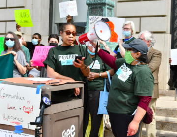 Yvetta Hill-Robinson, of the Friends of Overbrook Park Library, joined other library backers Wednesday demanding that City Council restore and increase Free Library of Philadelphia funding. (Abdul R. Sulayman / The Philadelphia Tribune)
