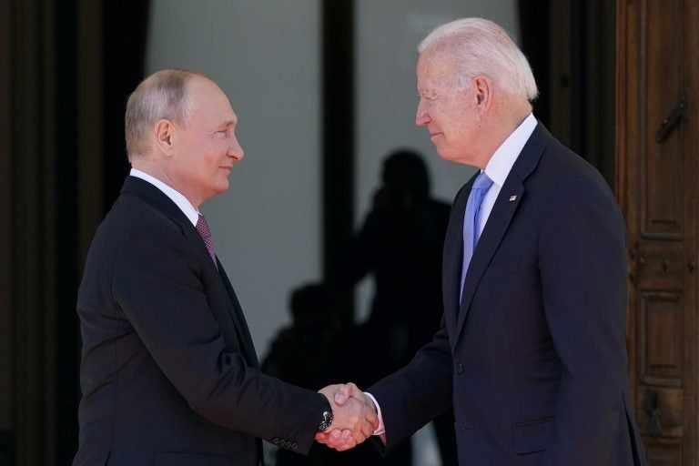 President Joe Biden meets with Russian President Vladimir Putin, Wednesday, June 16, 2021, in Geneva, Switzerland. (AP Photo/Patrick Semansky)