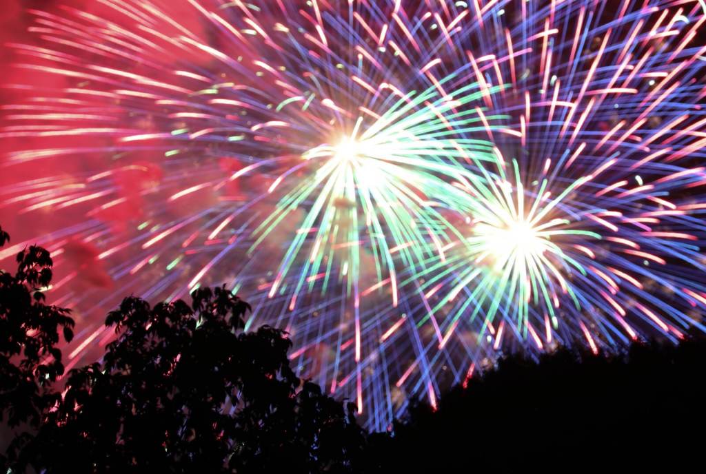 Fireworks are set off on the National Mall over the Washington Monument