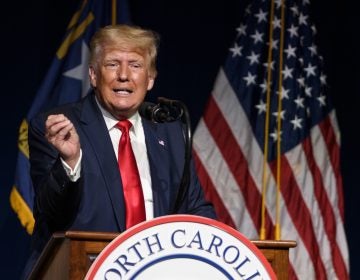 Former President Donald Trump is seen here addressing the NCGOP convention on June 5. (Melissa Sue Gerrits/Getty Images)