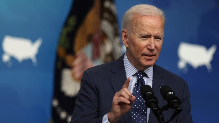 During a meeting with Sen. Shelley Moore Capito, R-W.Va., on Wednesday, President Biden opened the door to laying aside his original proposal to help pay for infrastructure investments by raising the corporate tax rate from 21% to 28%. (Alex Wong/Getty Images)
