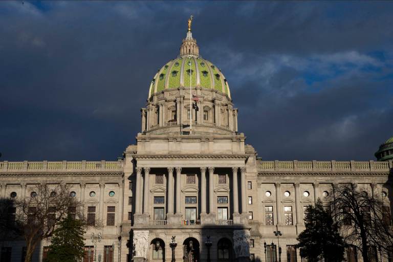 The exterior of the Pennsylvania Capitol Building.