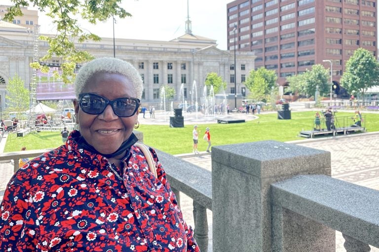 Sharon Shelton loves the new fountain and other improvements and wants the Rodney statue restored. (Cris Barrish/WHYY)
