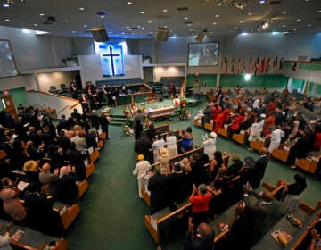 The funeral for former Camden Mayor Gwen Faison on July 21 at Antioch Baptist Church in Camden. (April Saul for WHYY)