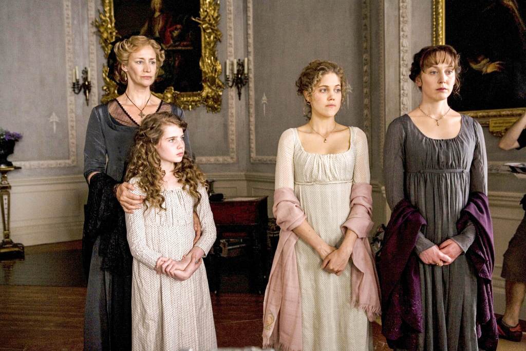 Hattie Morahan (as Elinor Dashwood), Charity Wakefield (as Marianne Dashwood), Lucy Boynton as Margaret Dashwood, and Hanet McTeer as Mrs. Dashwood in Sense and Sensibility