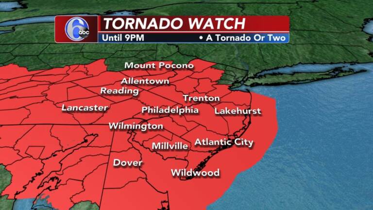 A Tornado Watch weather map