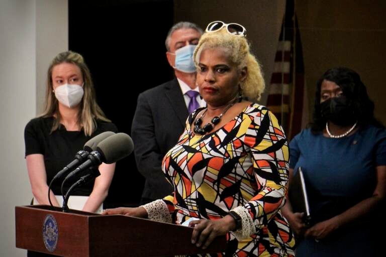 File photo: Pennsylvania state Rep. Margo Davidson during a press conference in Media, Pa. (Emma Lee/WHYY)