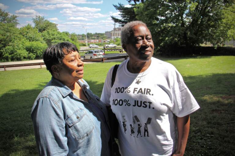 Paula Paul (left) and Frances Upshaw stand in Fernhill Park