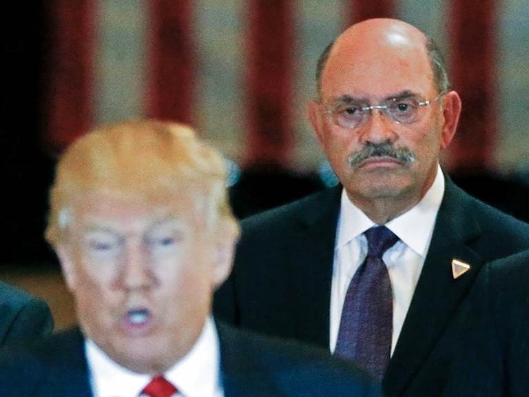 Allen Weisselberg, the Trump Organization's longtime chief financial officer, looks on as then-U.S. Republican presidential candidate Donald Trump speaks during a 2016 news conference at Trump Tower in New York City. (Carlo Allegri/Reuters)