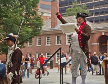 Actors perform a reading of the Declaration of Independence at Independence Hall