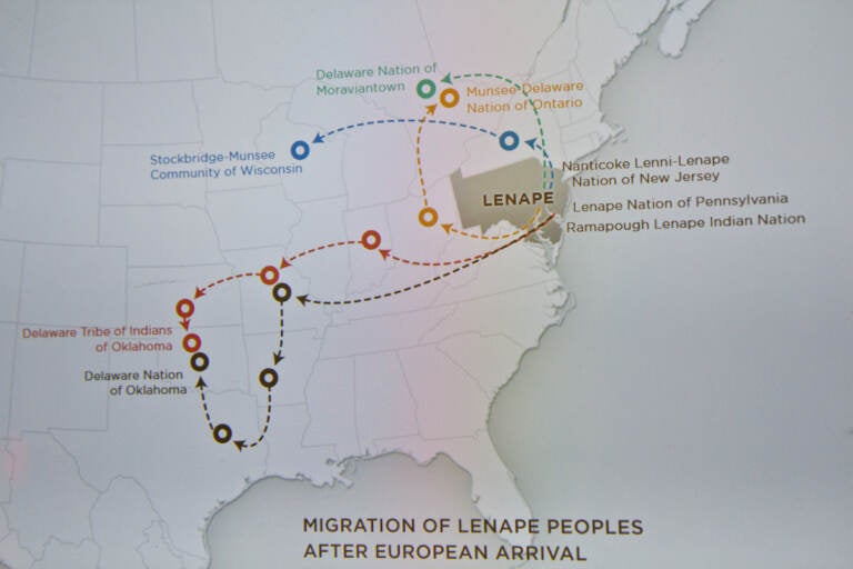 A map at the Penn Museum in Philadelphia shows the forced migration of members of the Lenape Nation.