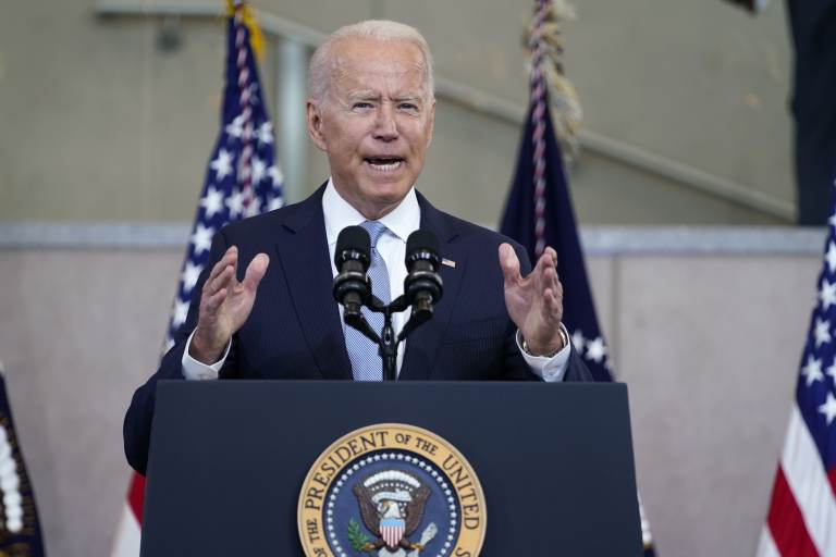 President Joe Biden delivers a speech. (AP Photo/Evan Vucci)