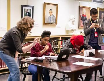 Students from the Community College of Philadelphia researching and working at Presbyterian Historical Society's archive