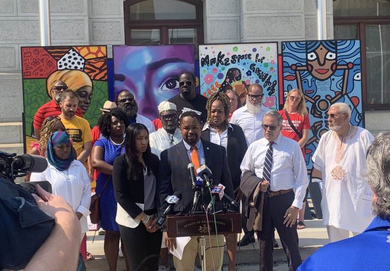 Senator Sharif Street speaking at an anti-gun violence press outside of City Hall in Philadelphia, July 6, 2021. (Sen. Street / Twitter)