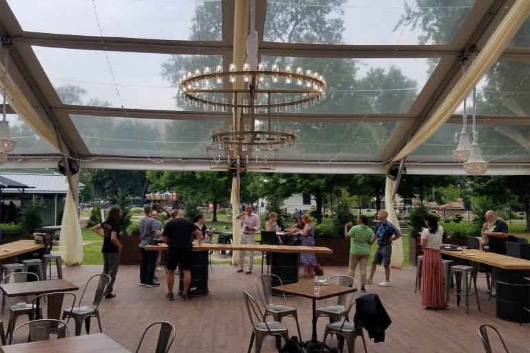 The main room at Franklin’s View Beer Garden. (Peter Crimmins/WHYY)