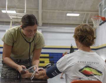 U.S. Air Force Airman 1st Class Sarah Dickmann, a medical technician with the 187th Air Refueling Wing in Milwaukee, Wisconsin, takes part in a 2018 Innovative Readiness Training Mission in Monroeville, Alabama. (U.S. Air National Guard photo by Airman Cameron Lewis)