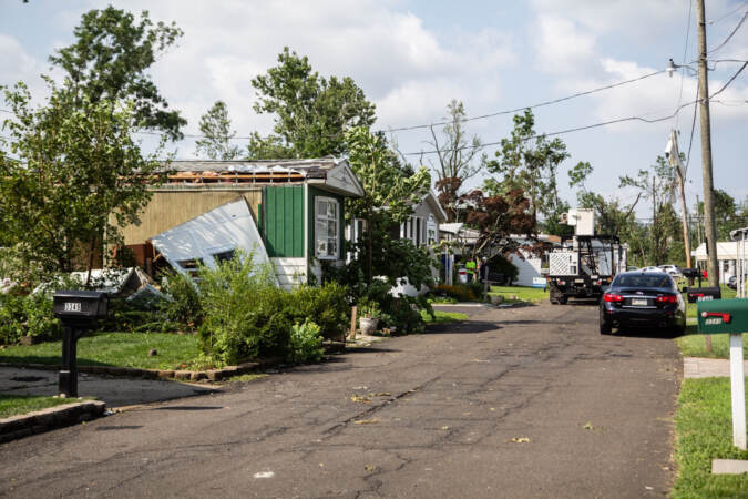 A tornado left a trail of damage on Thursday, July 29, 2021. (Kimberly Paynter/WHYY)