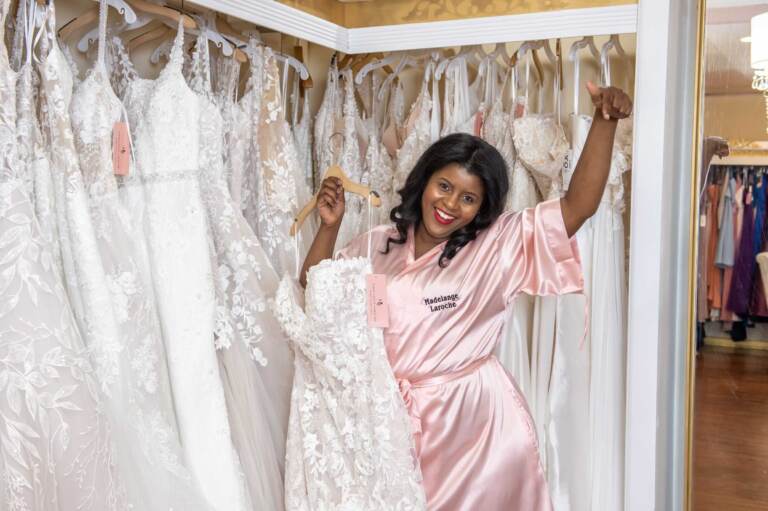 Madelange Laroche at her bridal shop. (Courtesy of Madelange Laroche)