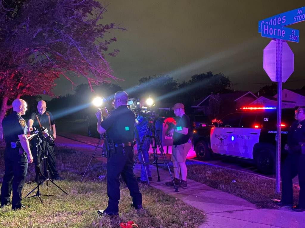 Chief Neil Noakes holds a news briefing at the site of a shooting