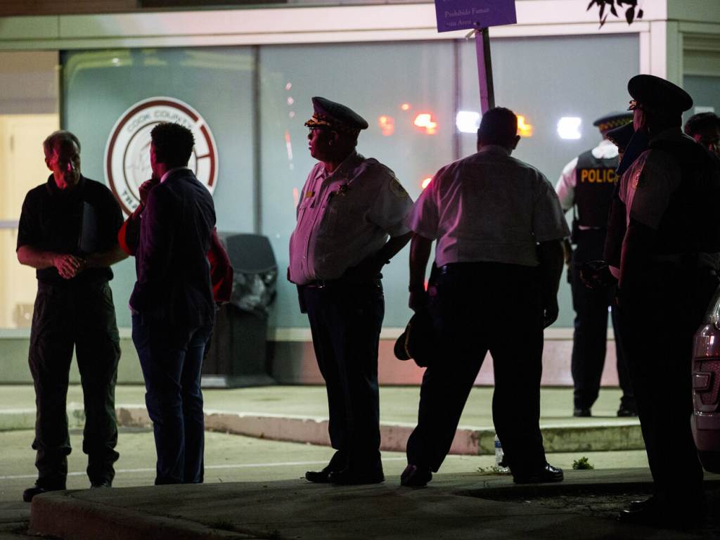 Police gather outside Stroger Hospital