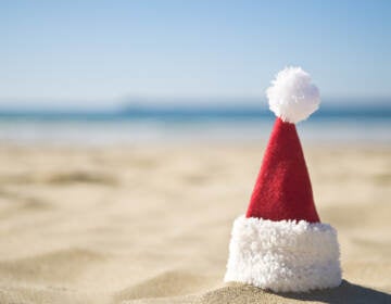 Christmas on the beach with santa hat