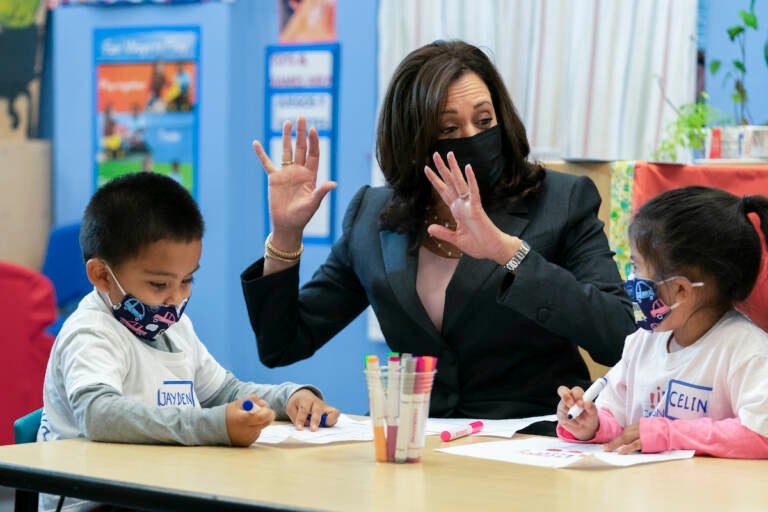 Vice President Kamala Harris talked about the child tax credit during a visit to  bilingual early childhood education school CentroNia in Washington, D.C, on Friday, June 11, 2021.(AP Photo/Manuel Balce Ceneta)