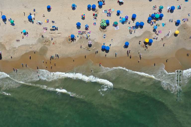 An overhead shot of the beach in Delaware.