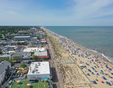 An overhead shot of the beach in Delaware.